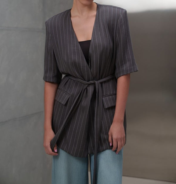 Stripped Belted Blazer