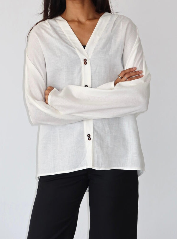 V-Neck Linen Long Sleeve