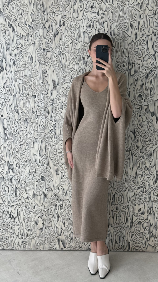 Wrap Shoulder Wool Dress