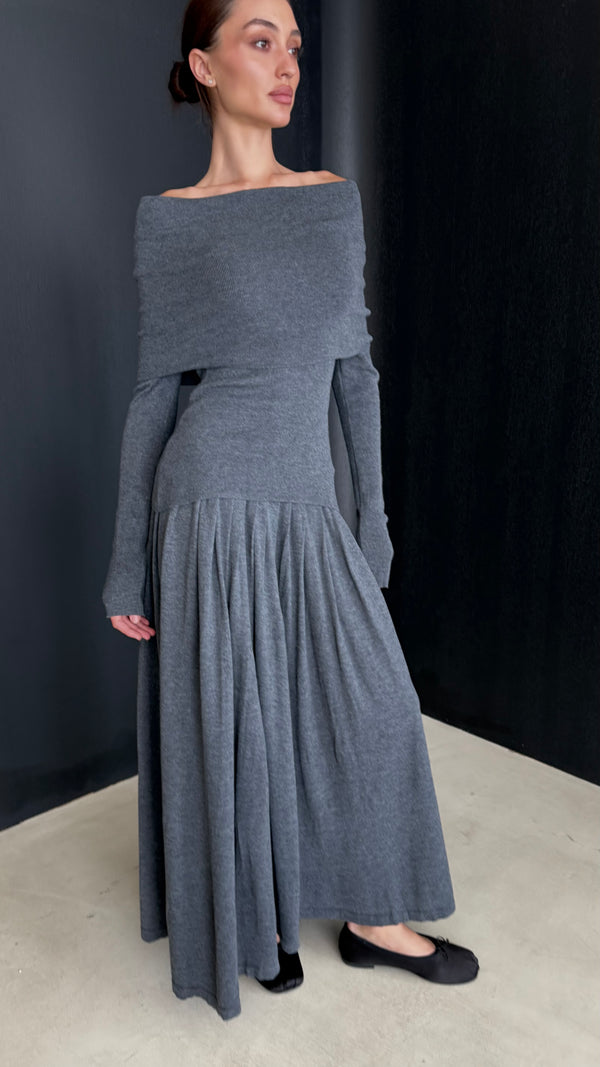 Off Shoulder + Pleated Skirt