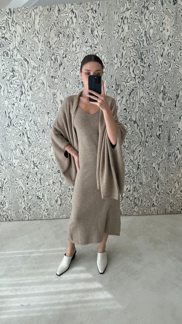 Wrap Shoulder Wool Dress