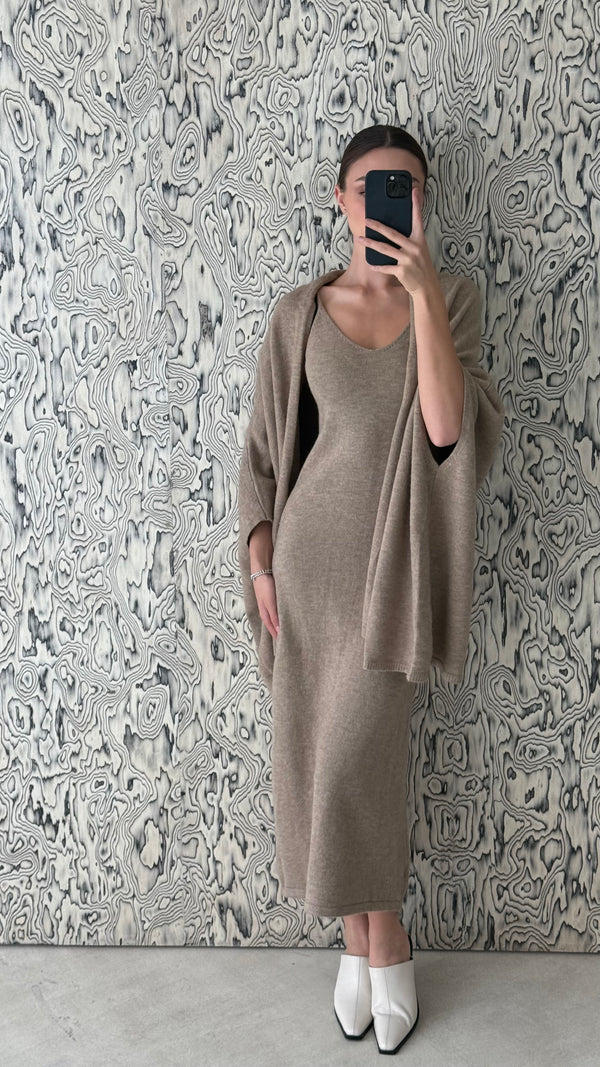 Wrap Shoulder Wool Dress