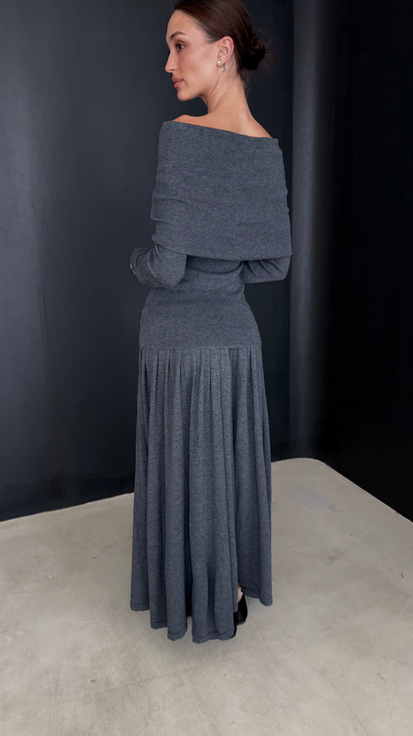 Off Shoulder + Pleated Skirt