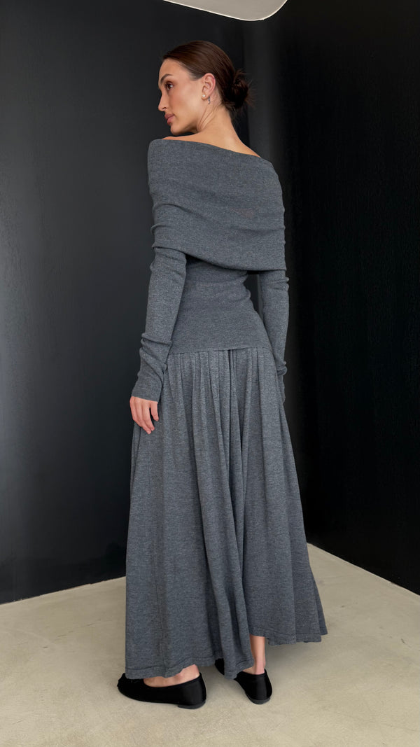 Off Shoulder + Pleated Skirt