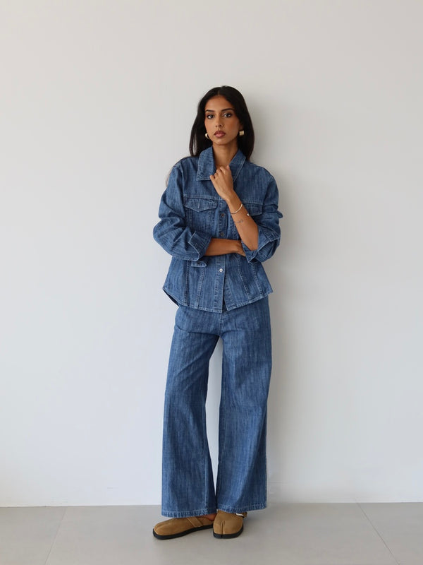 Collared Denim Set
