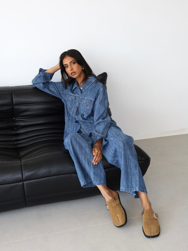 Collared Denim Set