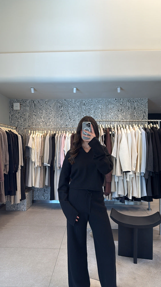 Collar Wool Pants Set