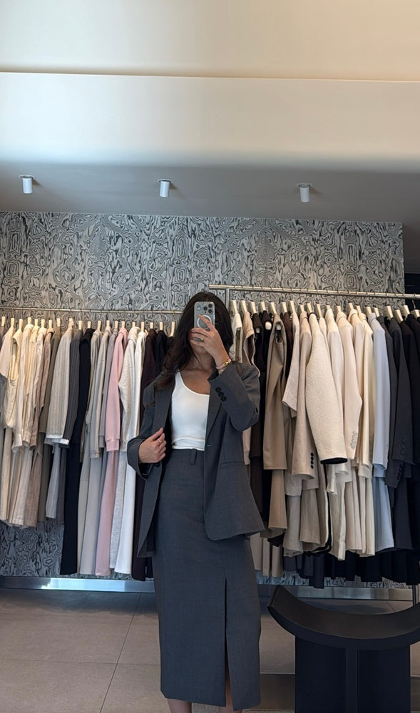 Single Button Blazer + Front Slit Skirt Set