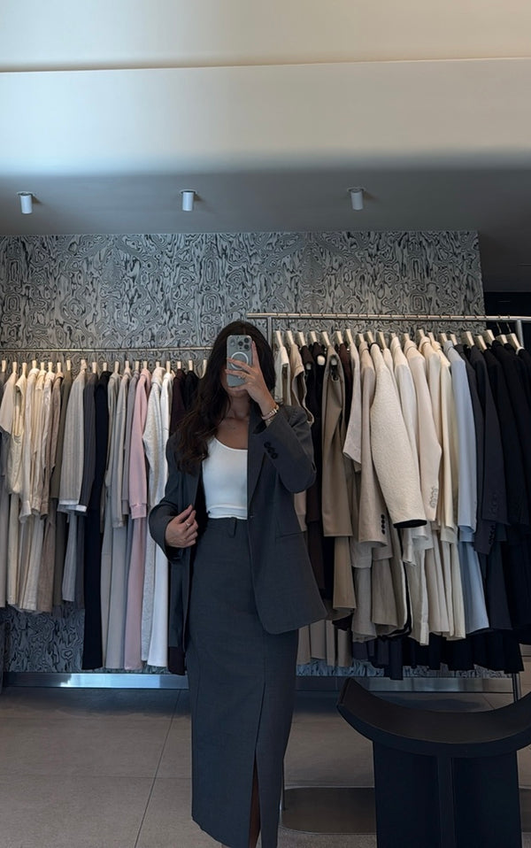 Single Button Blazer + Front Slit Skirt Set