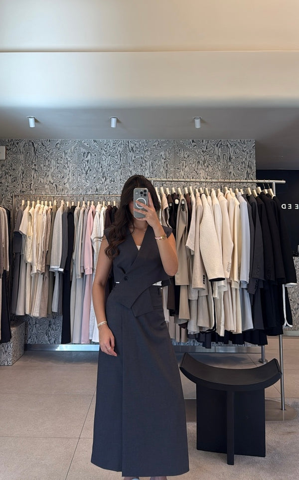 V-Neck Sleeveless Vest Skirt Set