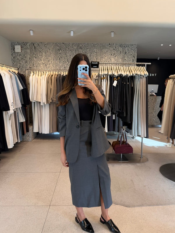 Single Button Blazer + Front Slit Skirt Set