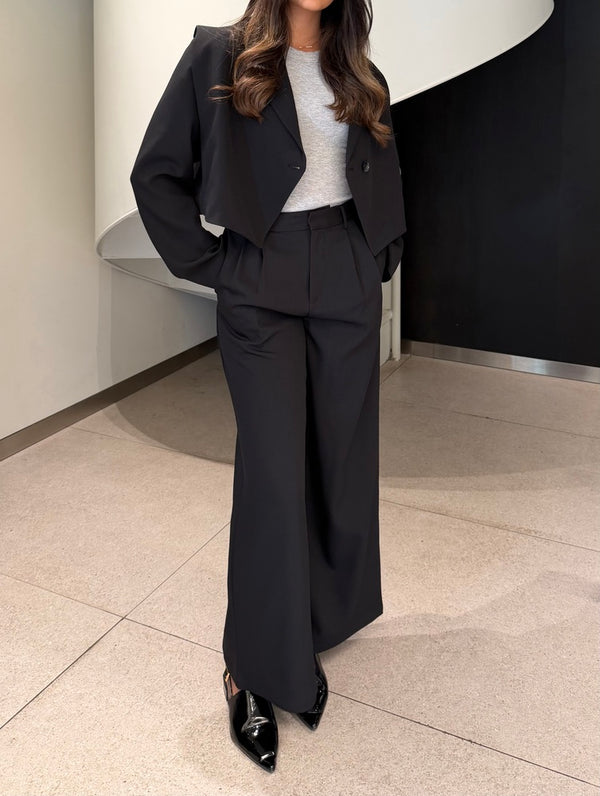 Cropped One Button Blazer Set
