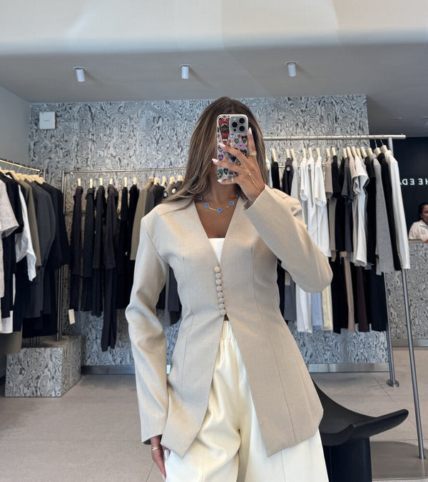 Button Collarless Blazer