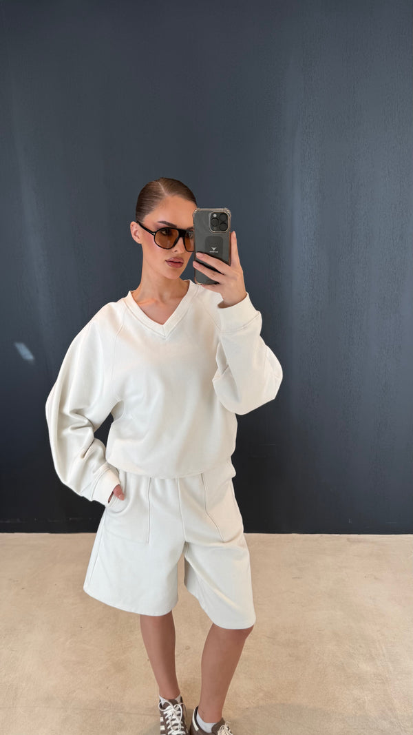 V-Neck Sweater + Short Set