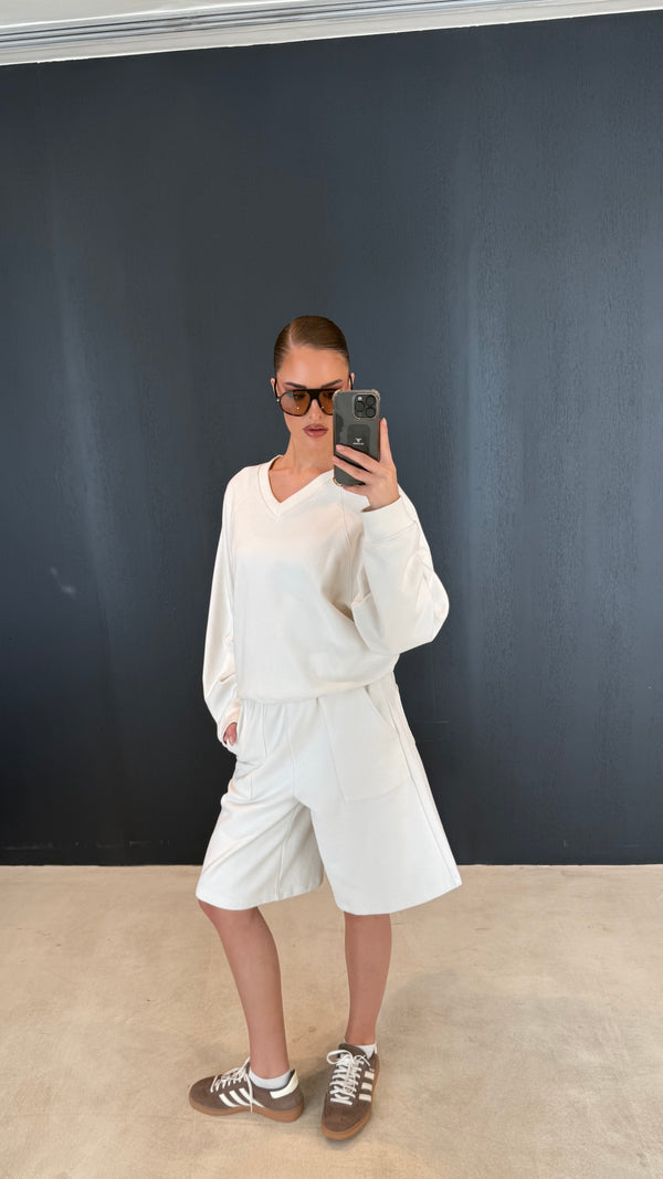 V-Neck Sweater + Short Set