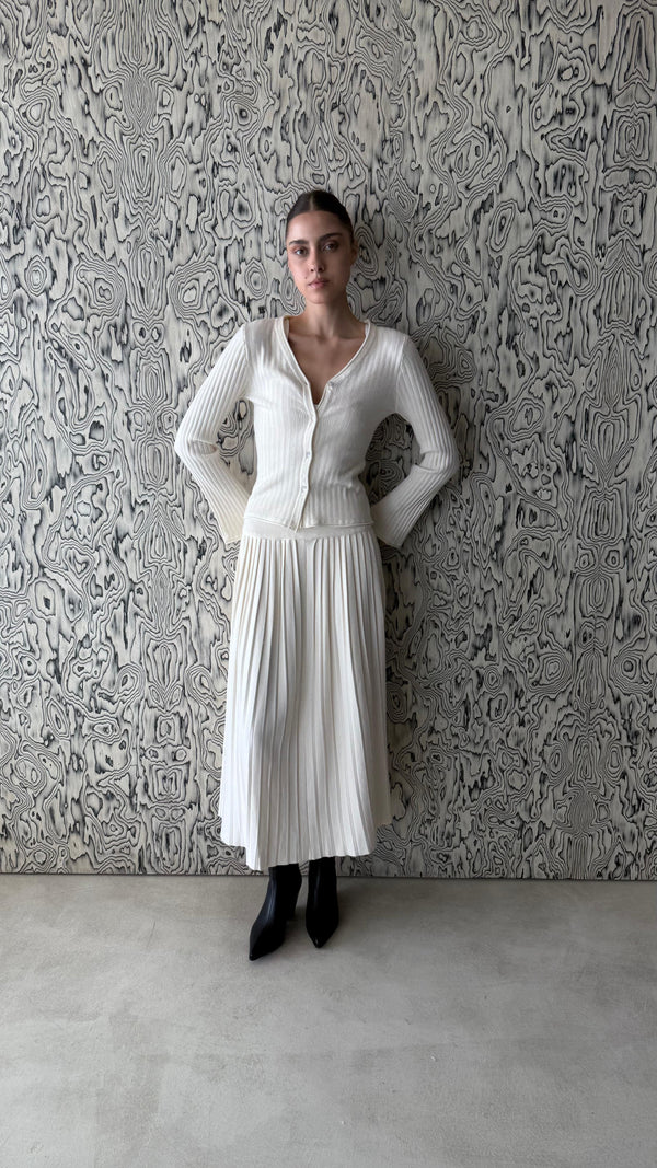 V-Neck Ribbed  Skirt Set