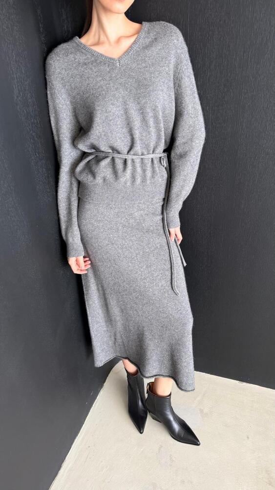 V-Neck Knit Lace + Skirt Set