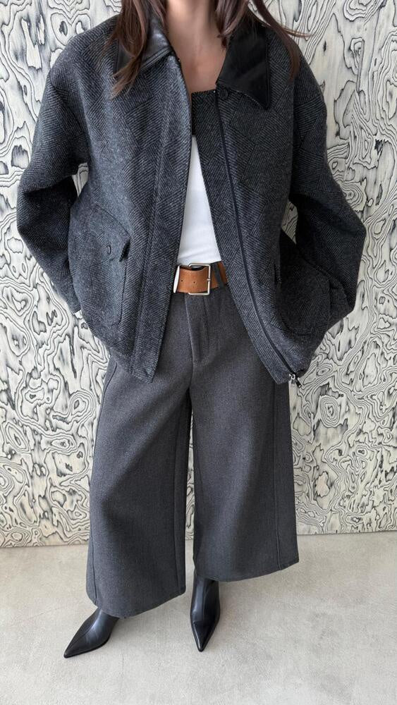 Corduroy Collar Tweed Jacket