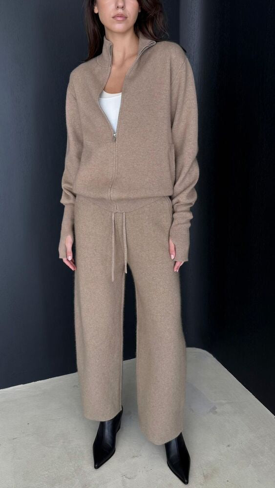 Knit Zip Up Pants Set