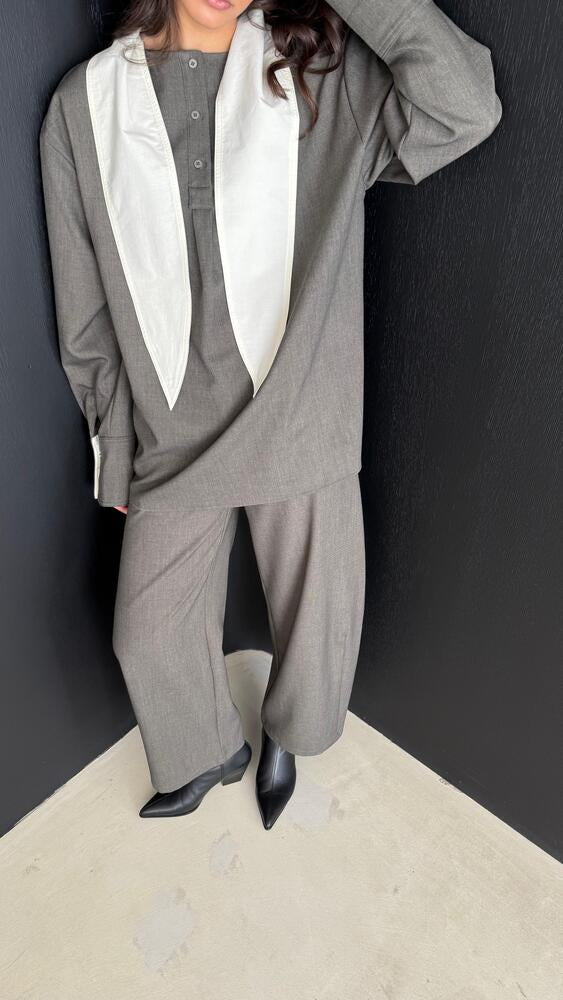 White Collar Blouse + Pants Set