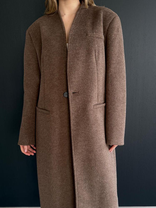 Collarless Long Coat