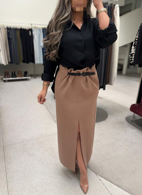Flowing Linen Shirt + Skirt Set