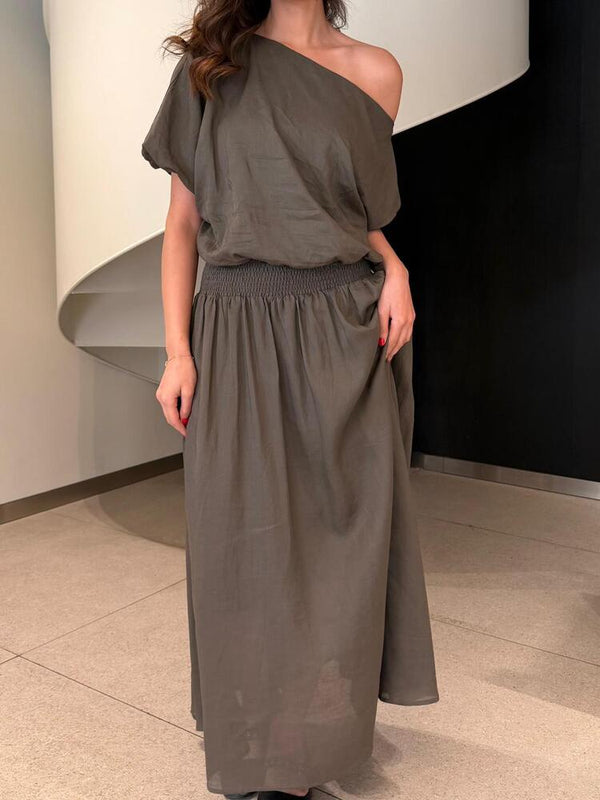 Taupe Blouse Skirt Set
