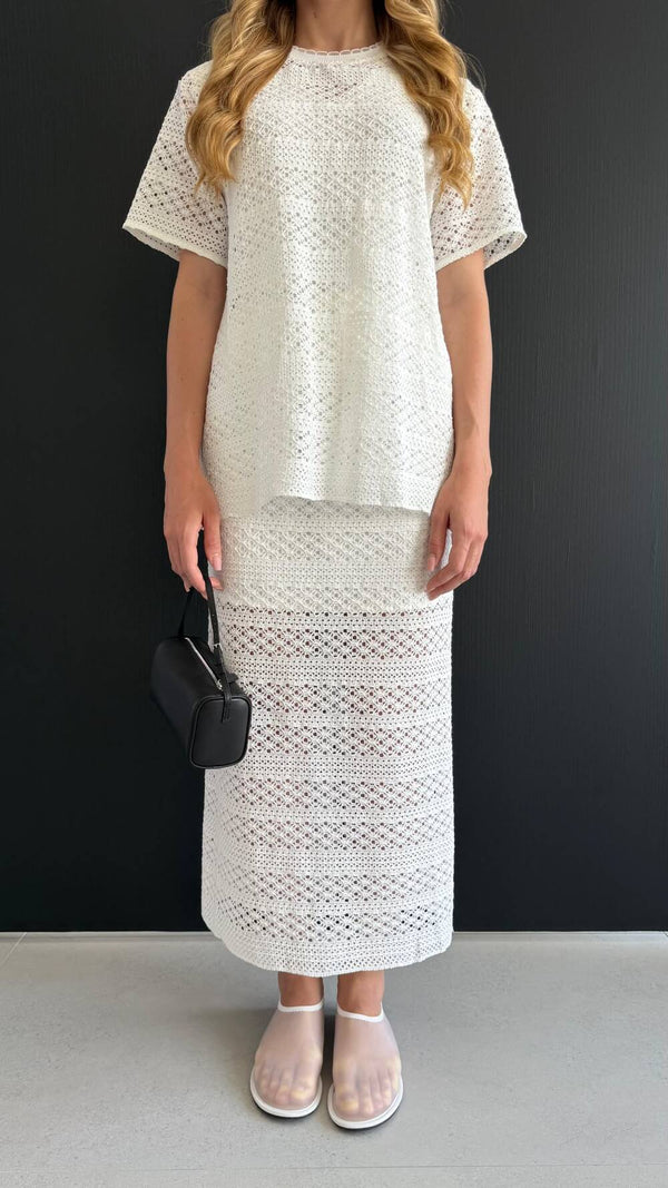 Crochet T-shirt + Skirt Set