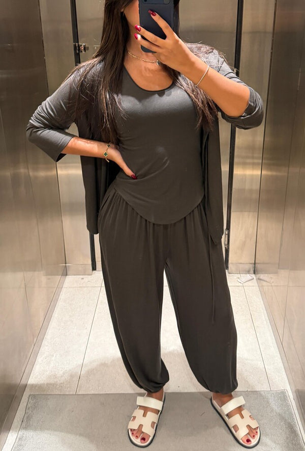 Tie Front Cardigan + Pants Set
