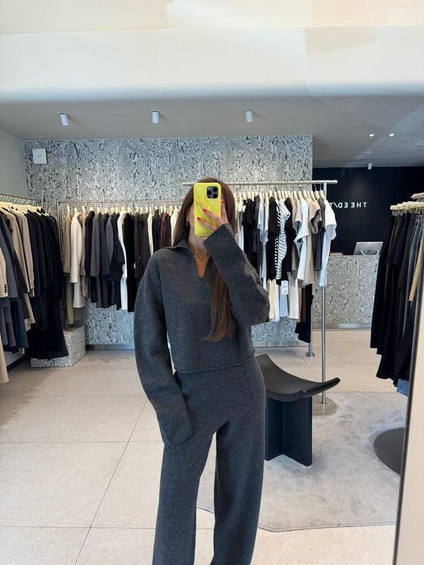 Collar Wool Pants Set