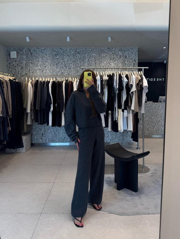 Collar Wool Pants Set