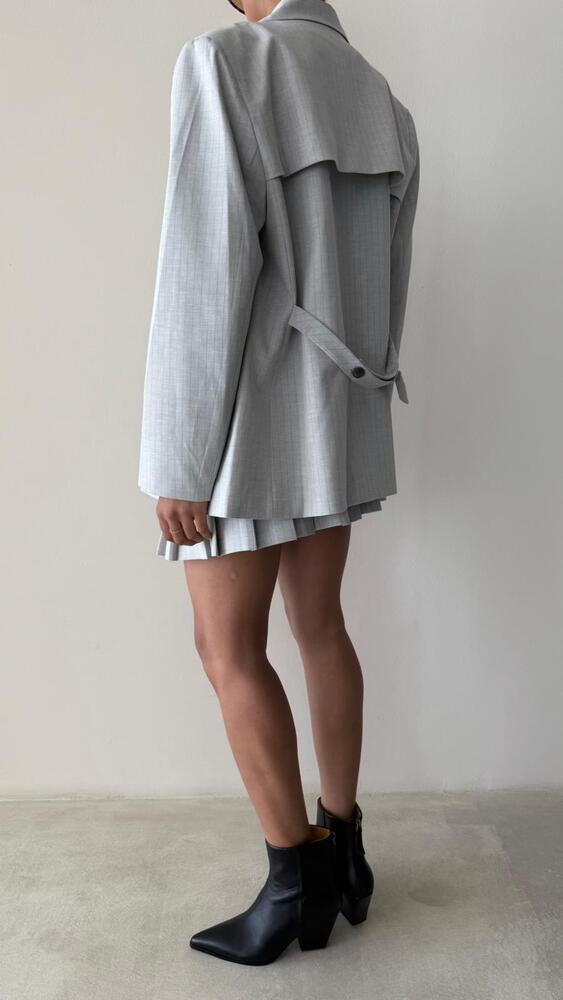 Striped Double Breasted  Blazer + Pleated Skirt