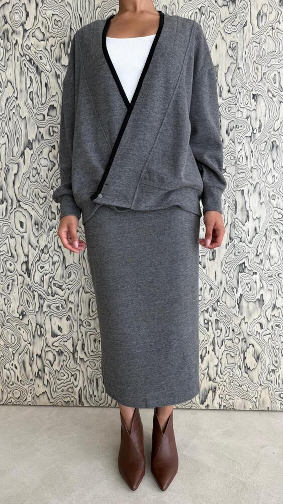 Wrap Style Cardigan + Skirt Set