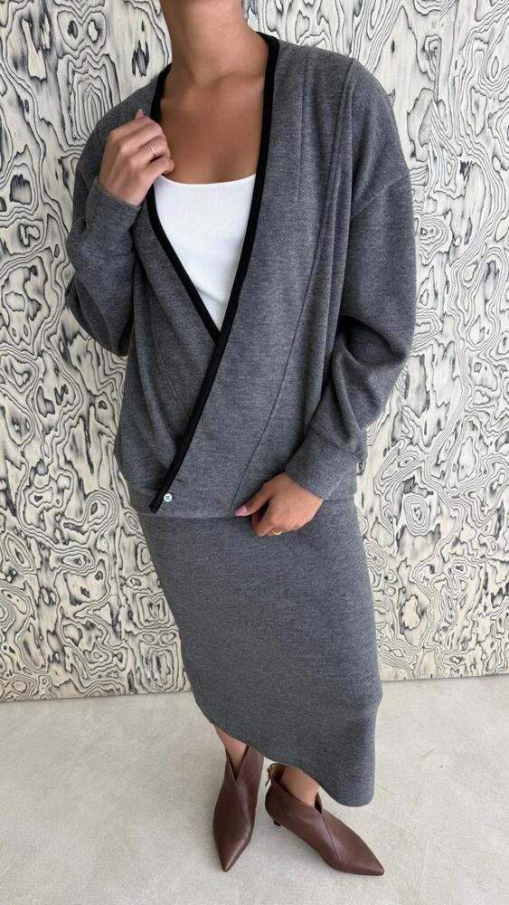 Wrap Style Cardigan + Skirt Set