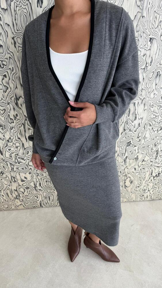 Wrap Style Cardigan + Skirt Set