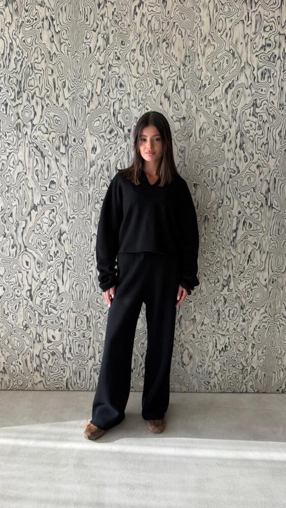 Collar Wool Pants Set