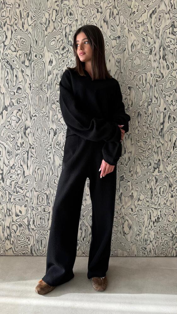 Collar Wool Pants Set