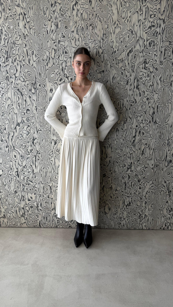 V-Neck Ribbed  Skirt Set