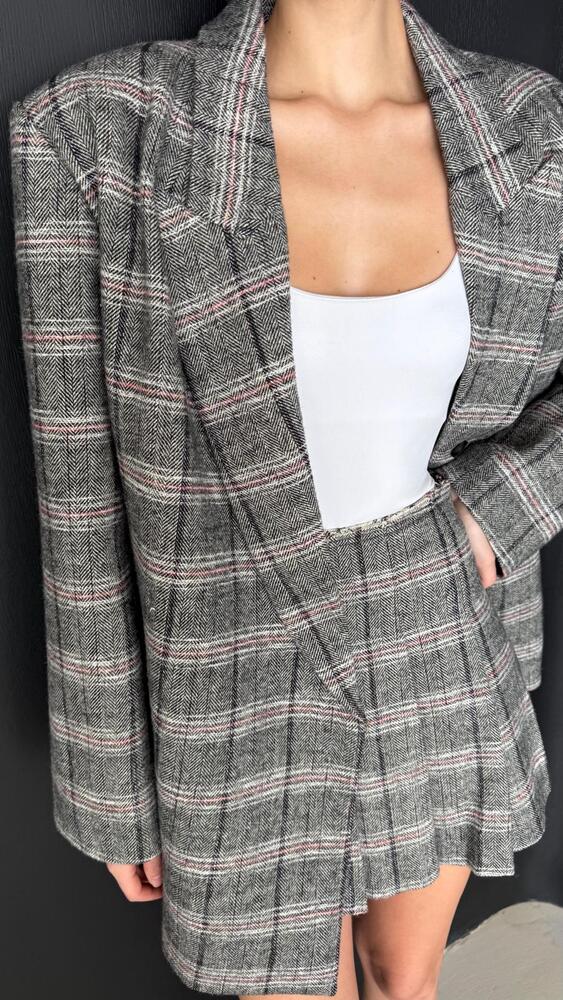 Plaid Blazer + Skirt Set