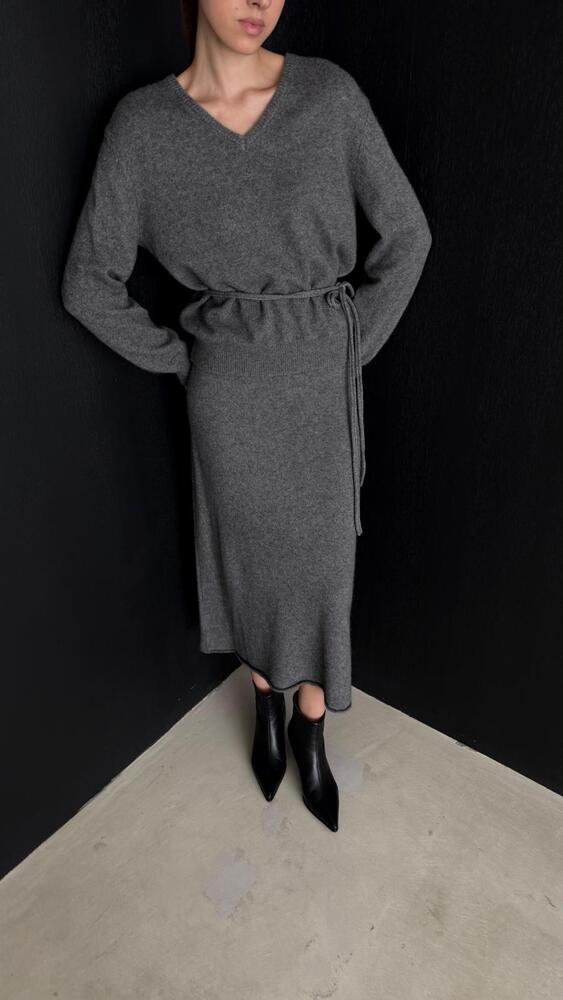 V-Neck Knit Lace + Skirt Set