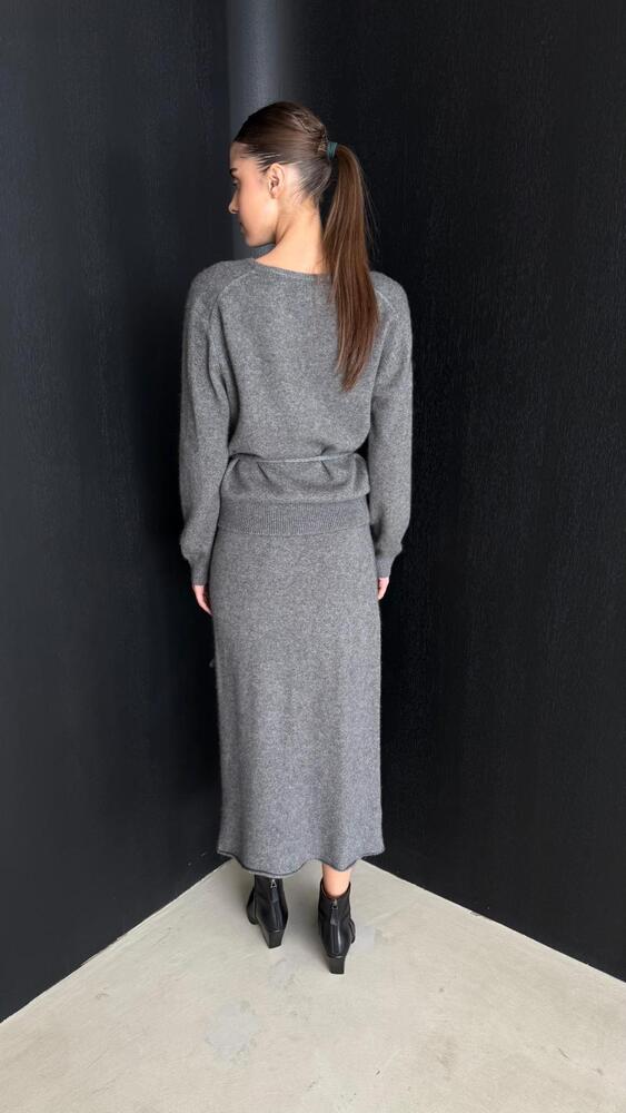 V-Neck Knit Lace + Skirt Set