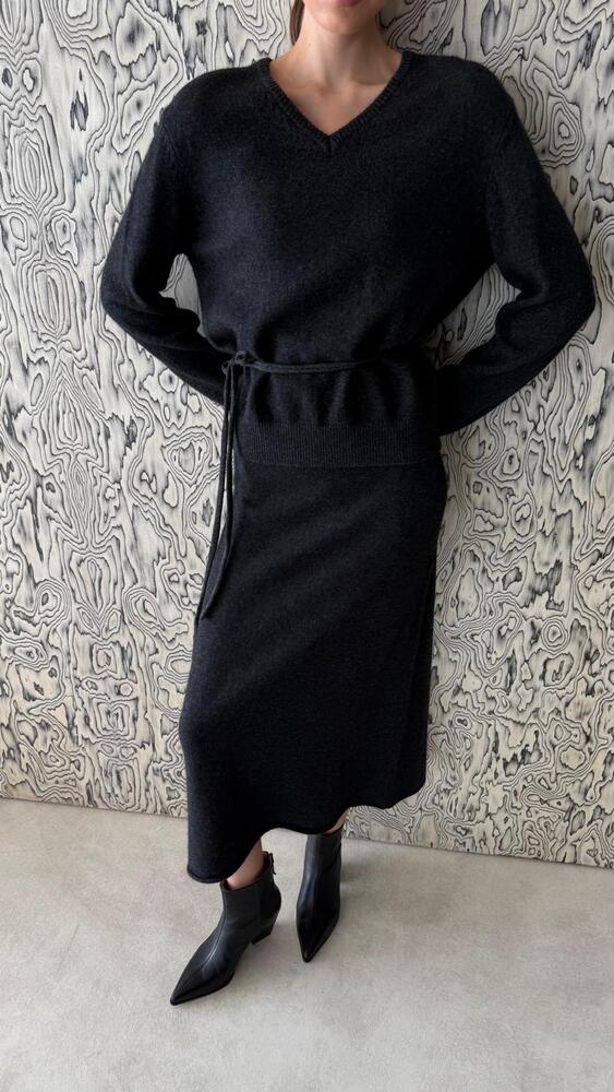 V-Neck Knit Lace + Skirt Set