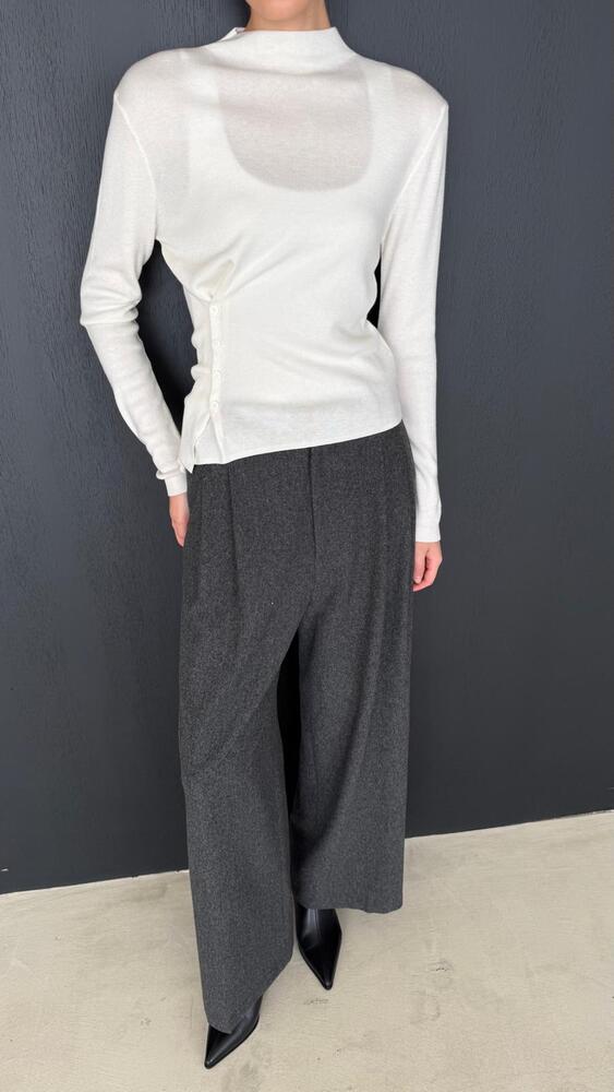 Mock Neck Button Knit Top