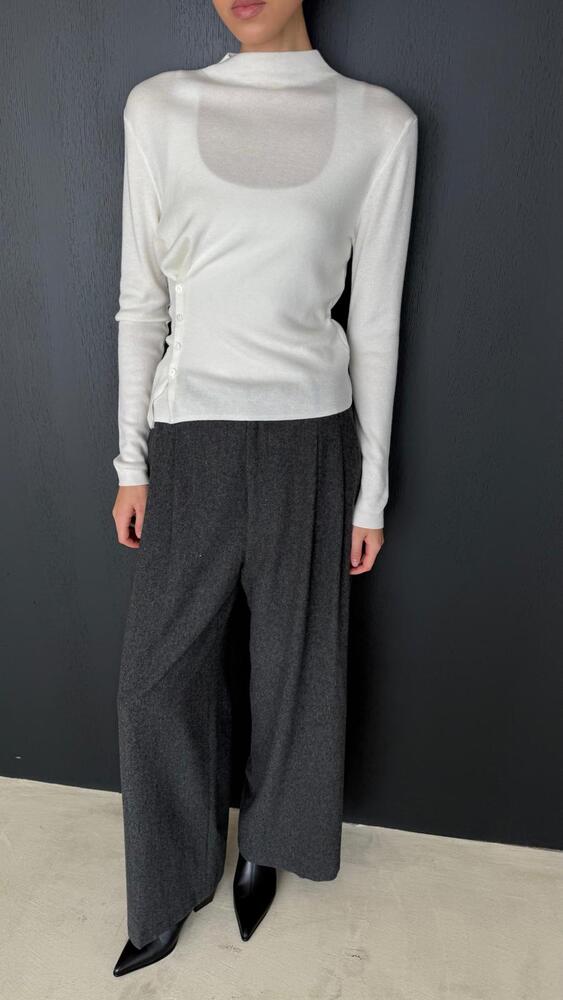 Mock Neck Button Knit Top