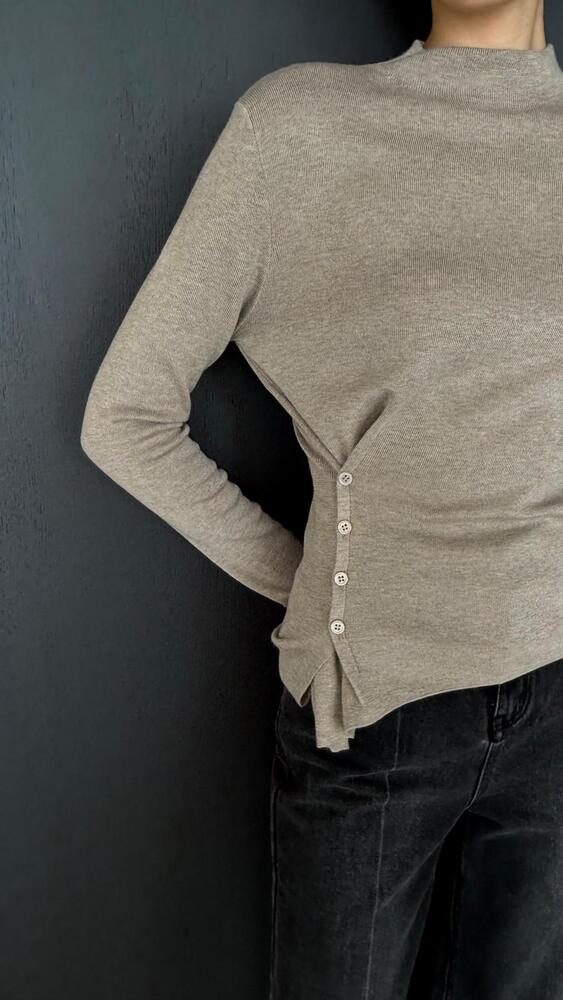 Mock Neck Button Knit Top