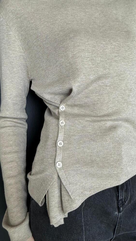 Mock Neck Button Knit Top