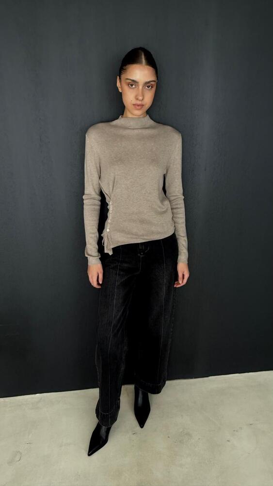 Mock Neck Button Knit Top