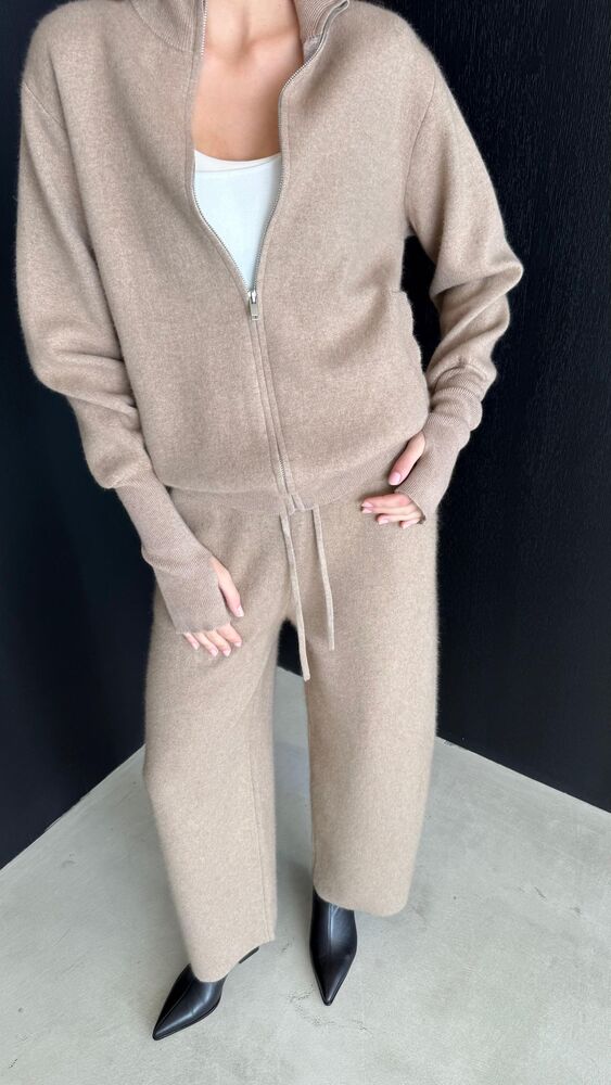 Knit Zip Up Pants Set