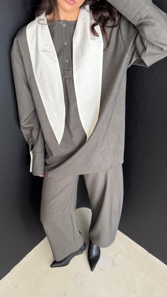 White Collar Blouse + Pants Set