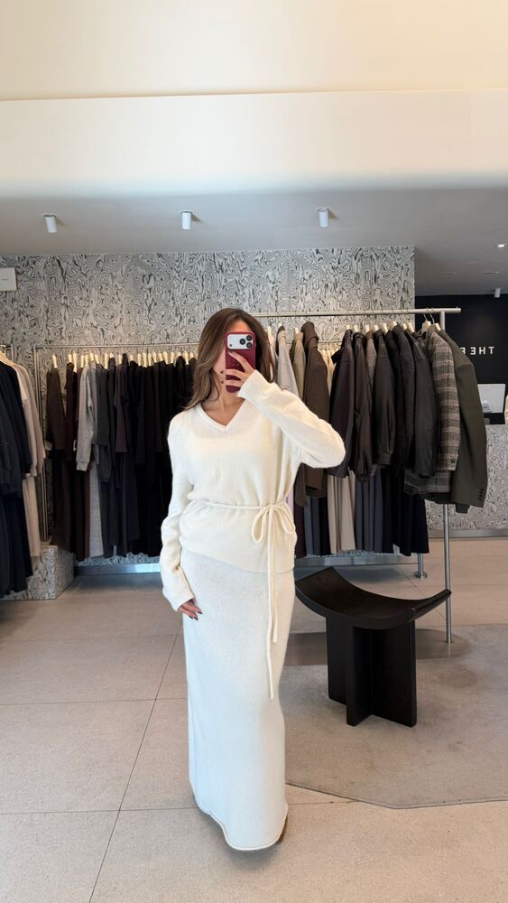 V-Neck Knit Lace + Skirt Set